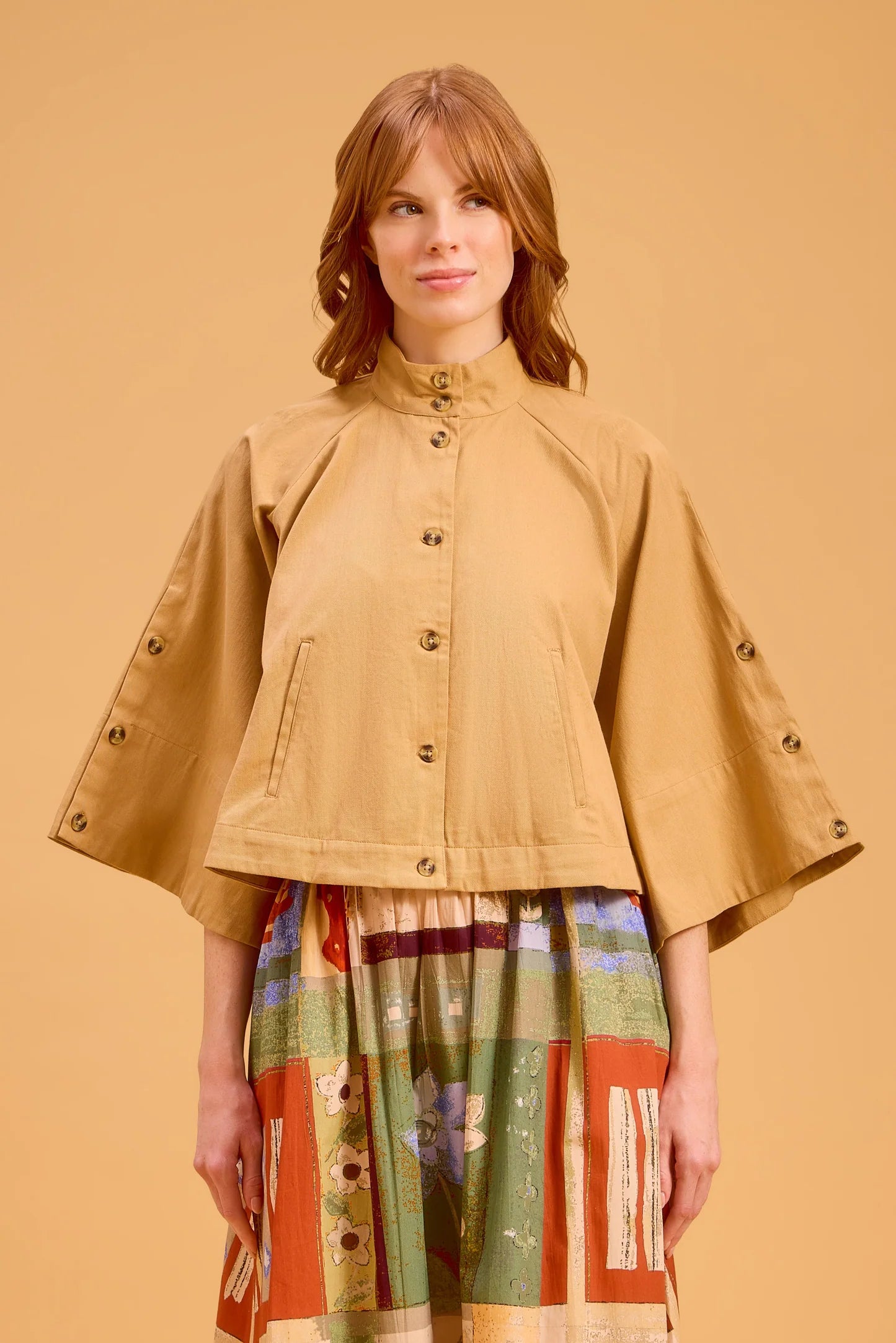 Capelet Jacket-Tan