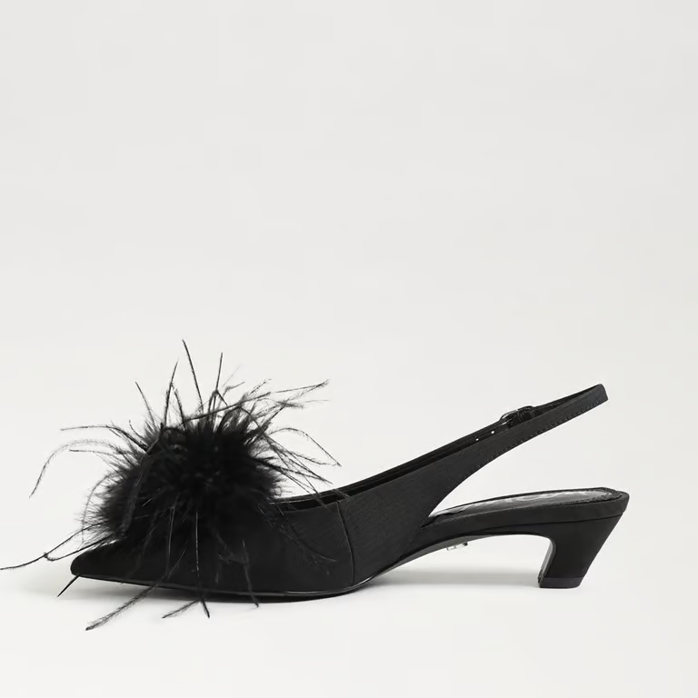 Finch Feather Slingback Pump - Black Satin