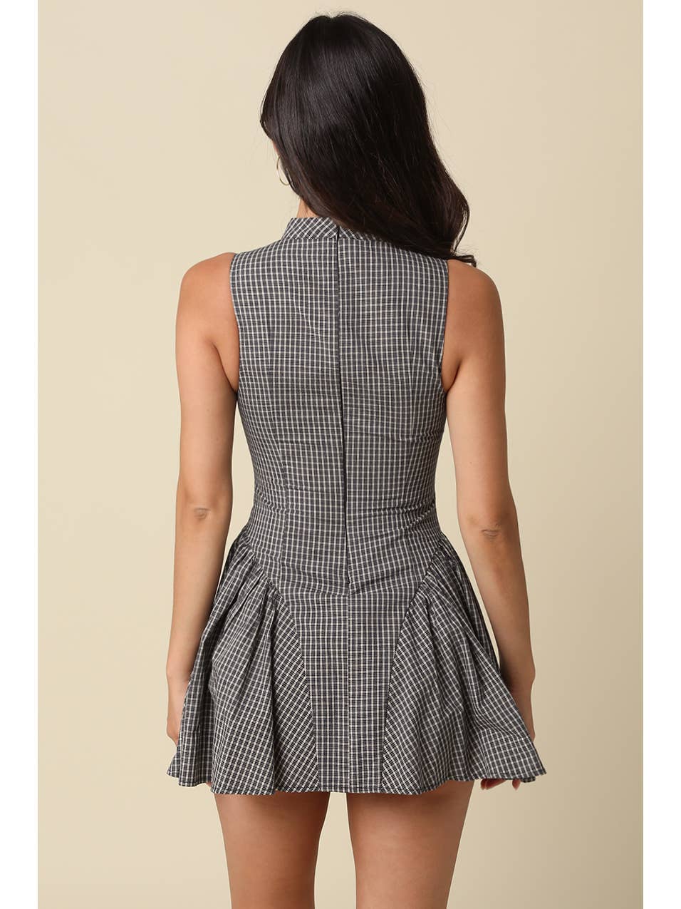 Simone Gingham Pleated Mini Dress - Black
