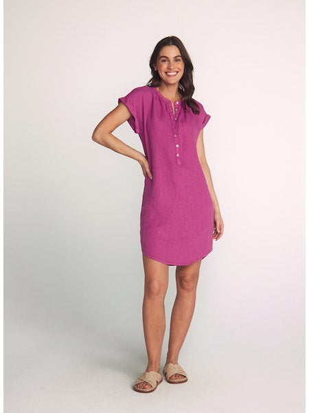Bella Dahl Cap Sleeve Henley Dress-Plum