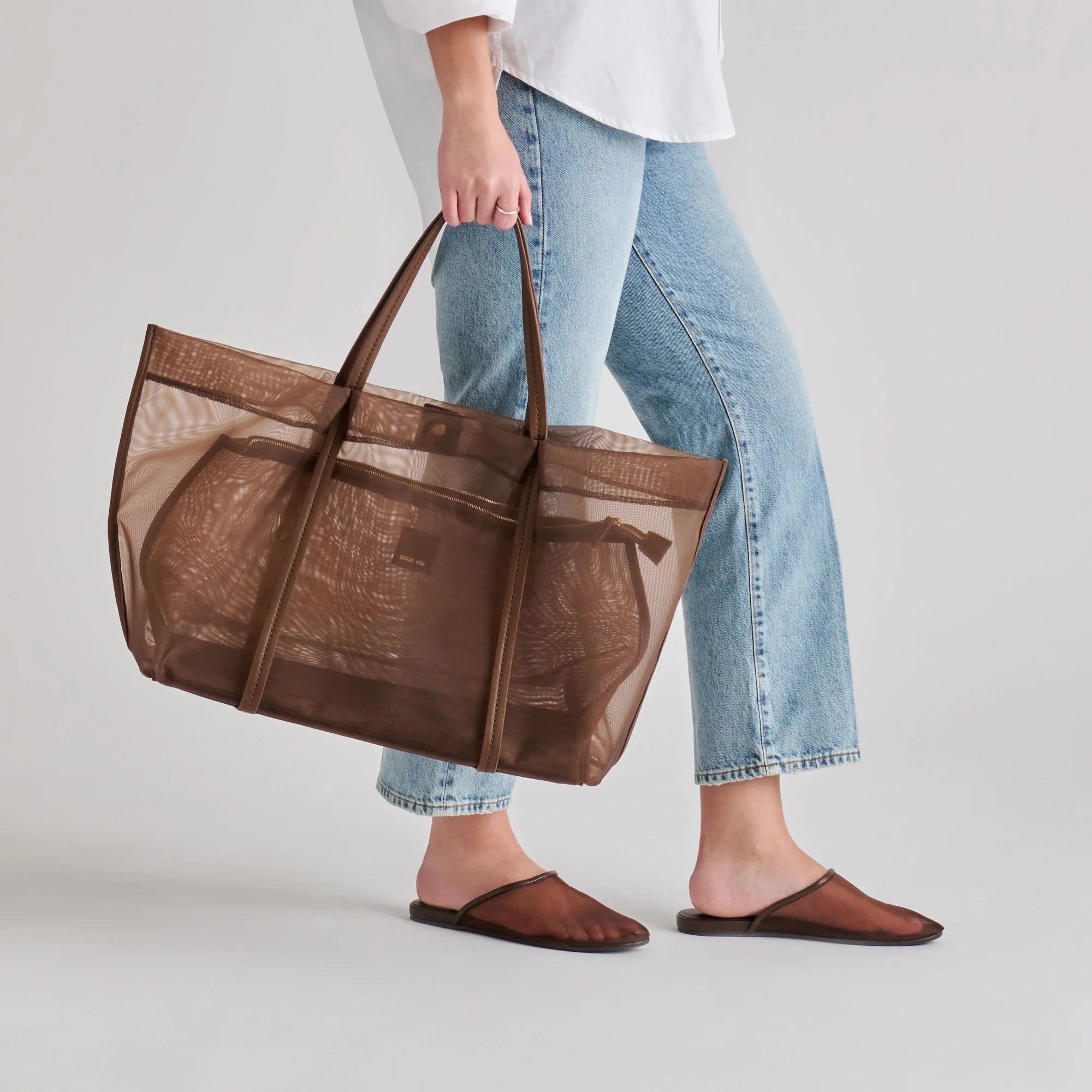 Aislin Mesh Tote Bag=Chocolate
