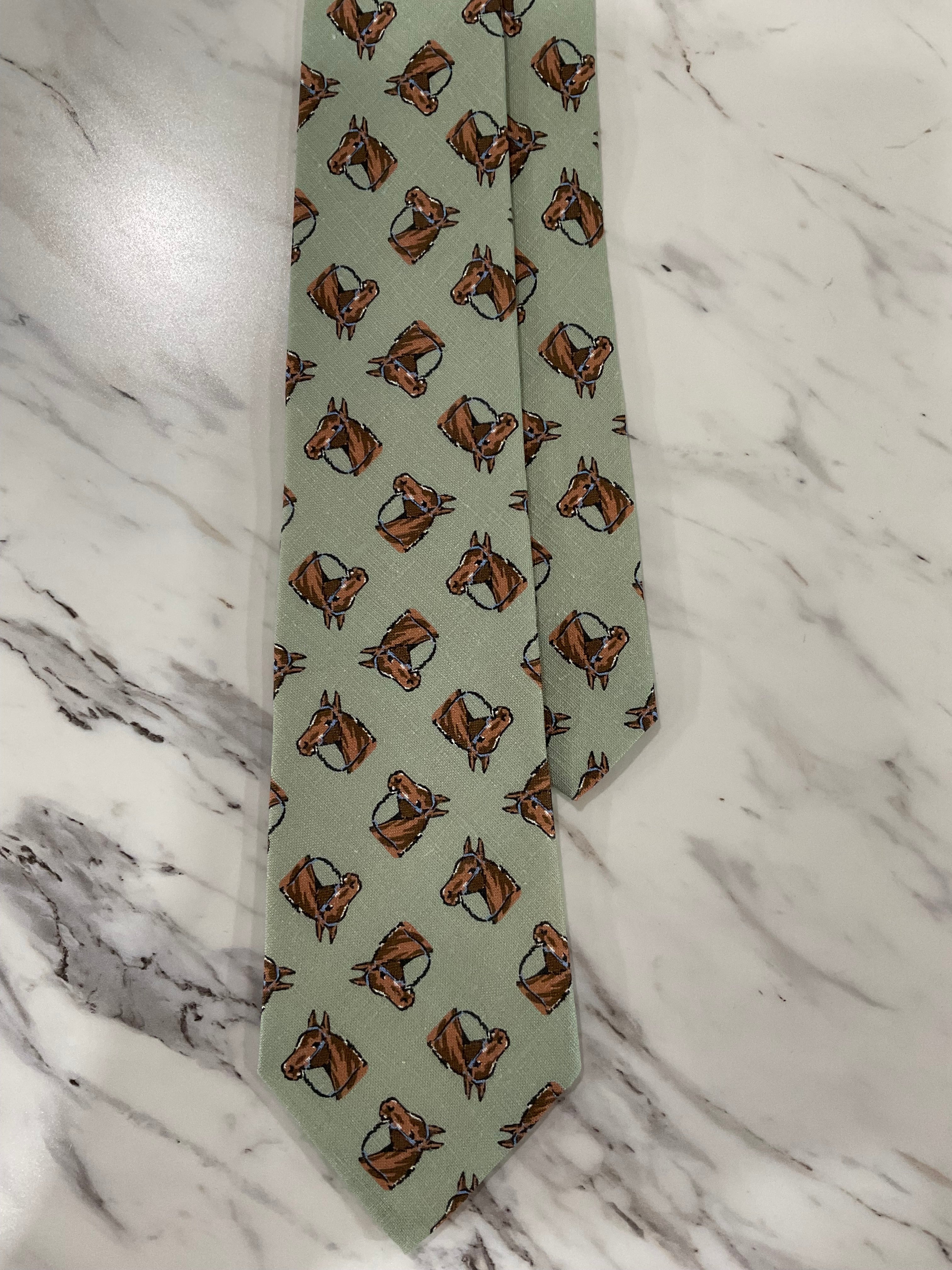 Horse Print Linen Tie