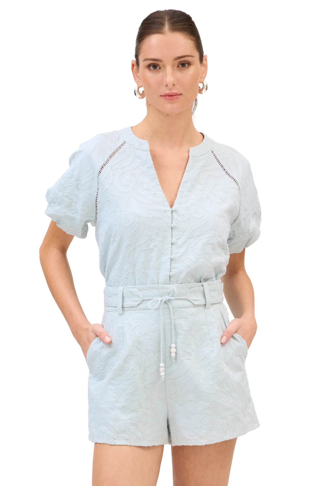 Embroidered Josephine Top-Powder Blue