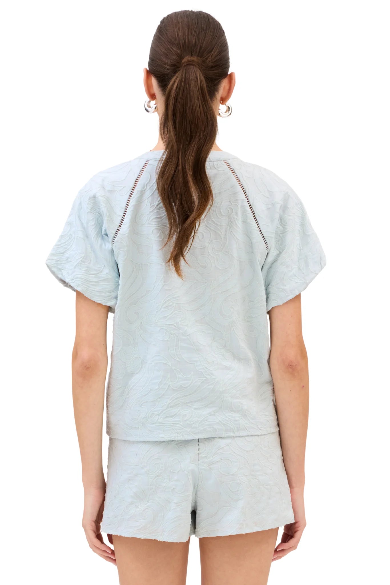 Embroidered Josephine Top-Powder Blue