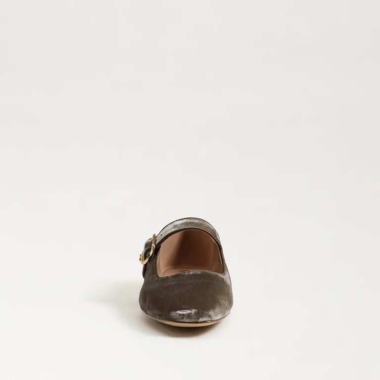 Michaela Mary Jane Flat - Dark Sage Velvet