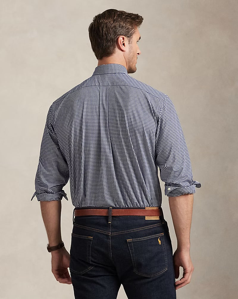 Stretch Poplin Sport Shirt - Navy Gingham