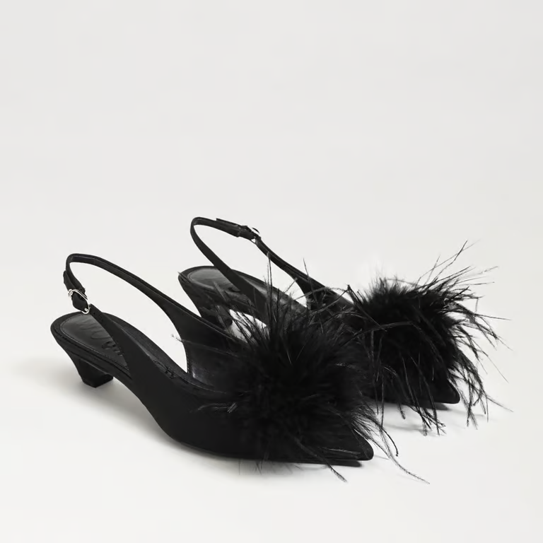 Finch Feather Slingback Pump - Black Satin