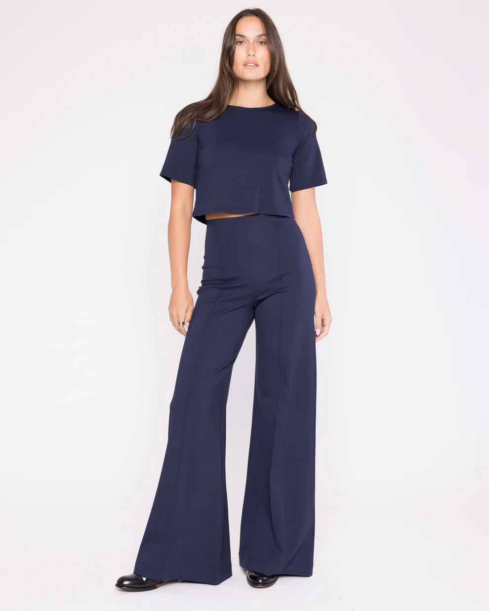 Ponte Knit Wide Leg Navy Pants