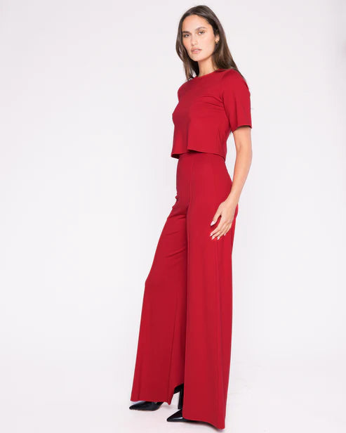 Ponte Knit Wide Leg Pant-Red