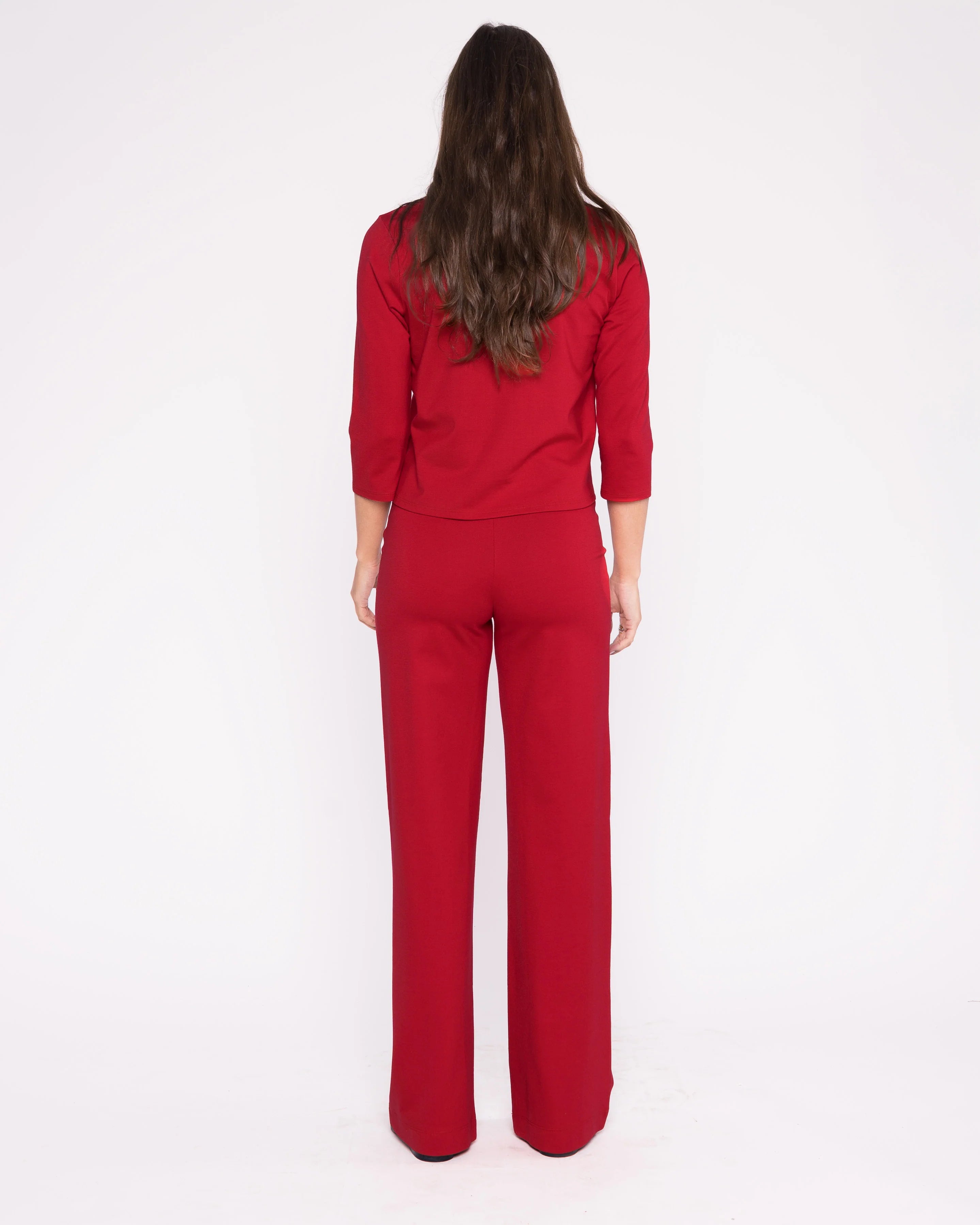 Ponte Knit 3/4 Sleeve Top-Red