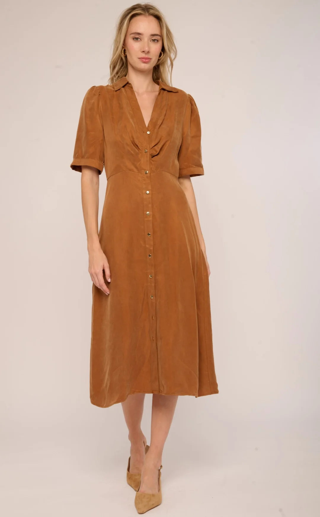 Robbin Midi Dress-Cognac
