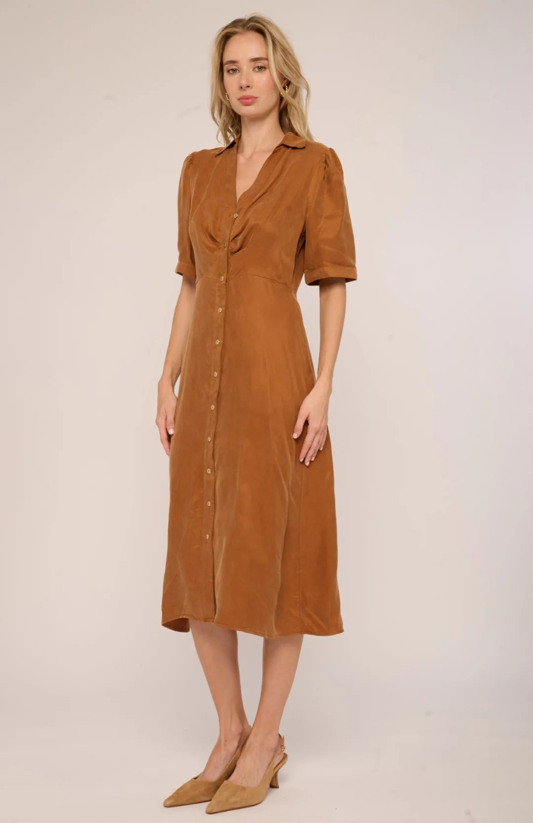 Robbin Midi Dress-Cognac
