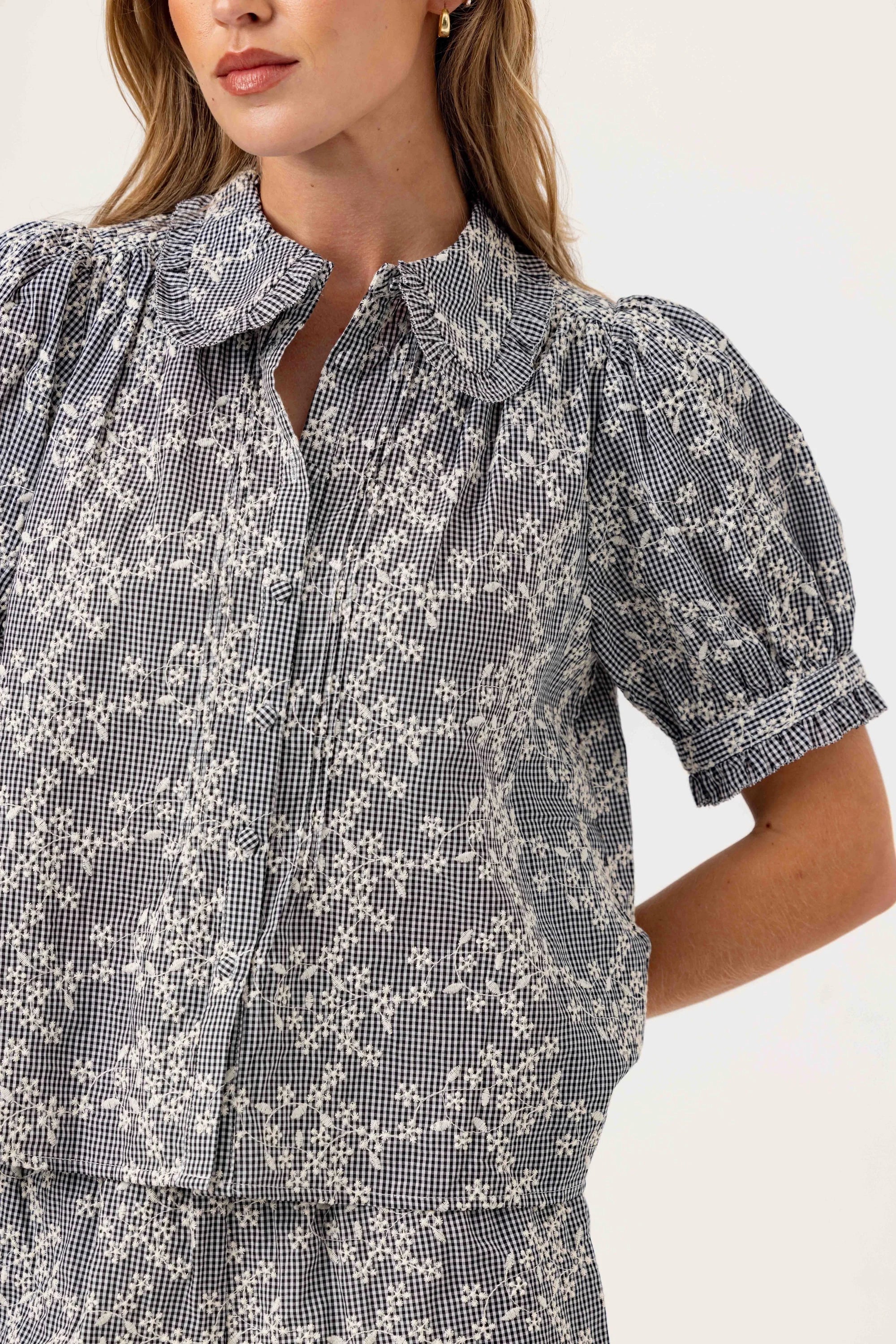 Lotus Shirt-Black Gingham