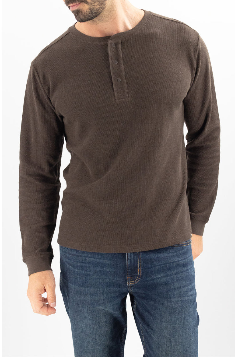 Waffle Henley - Dark Roast Brown