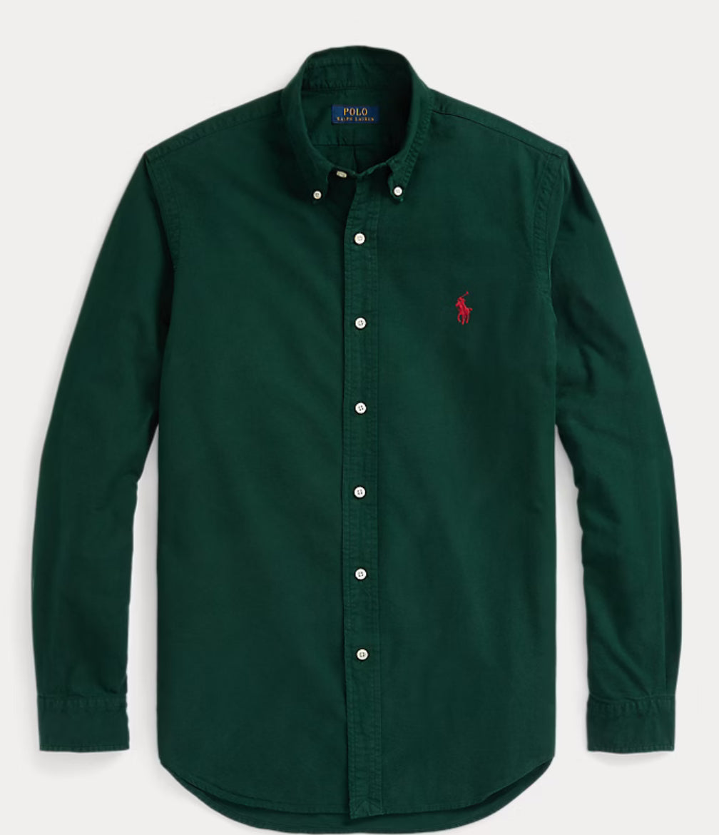 Tall Garment Dyed Oxford Shirt - Moss Green