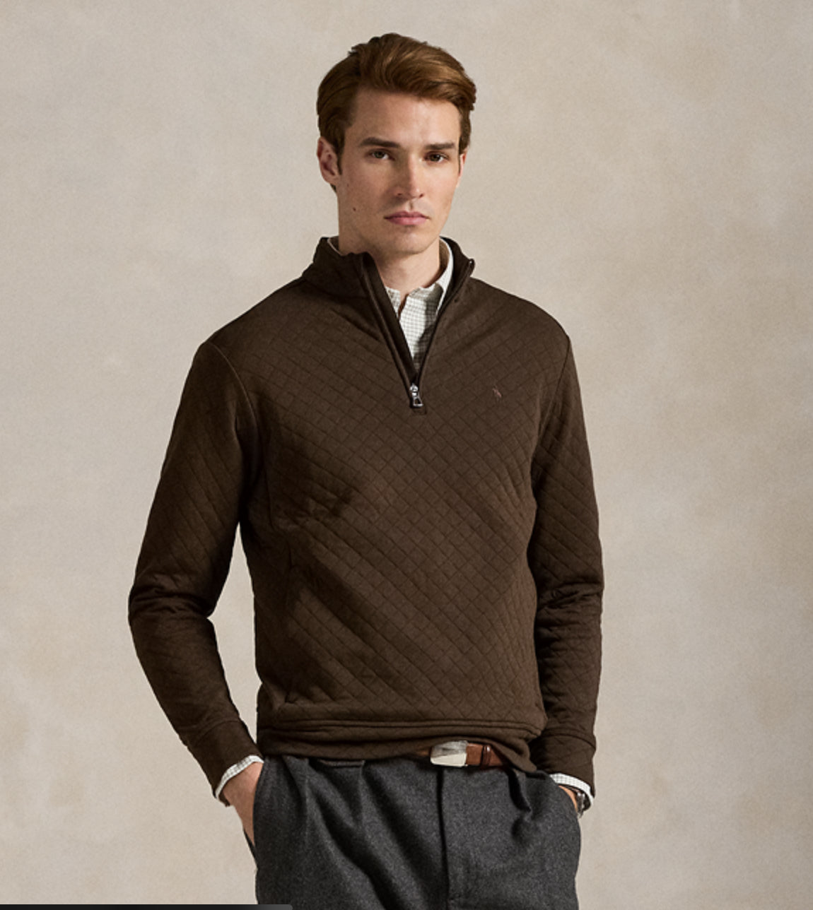 Micro Quilted Double Knit 1/2 Zip - Nutmeg