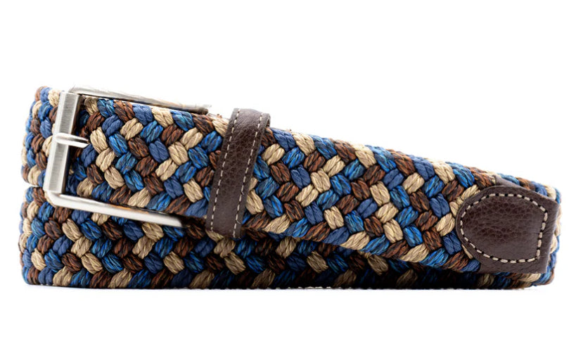 Como Braided Italian Linen Belt - BLUE MULTI