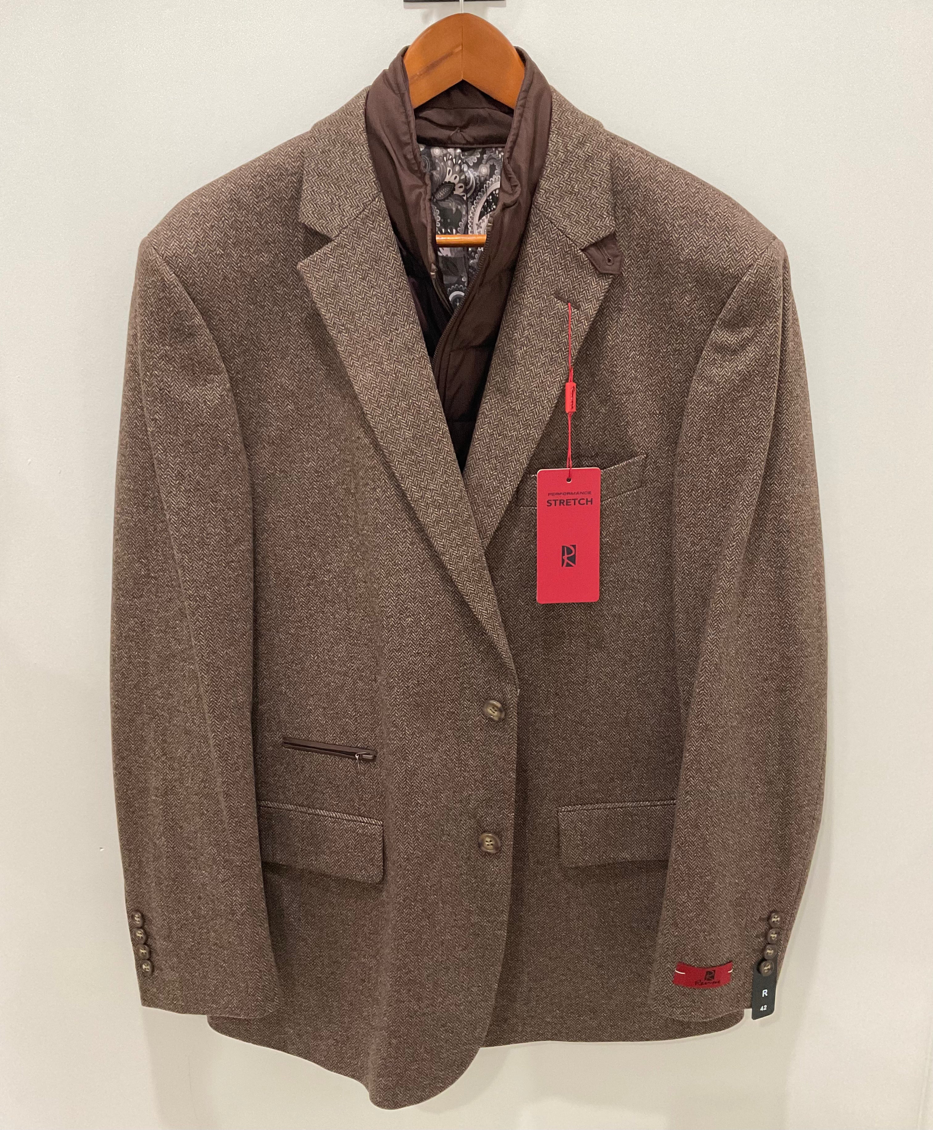 Coffee Herringbone Bib Blazer