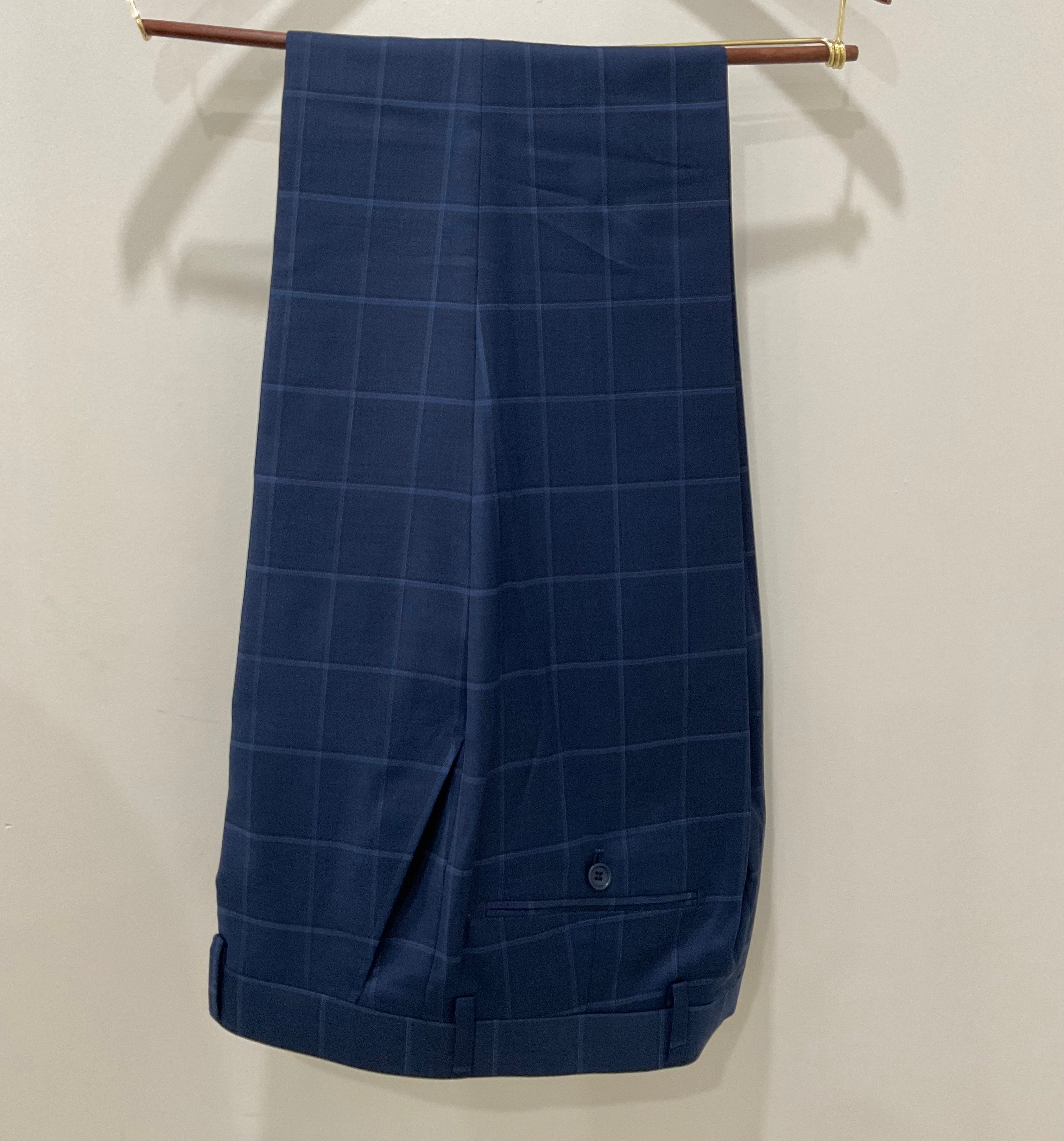 Navy Windowpane Stretch Wool Suit