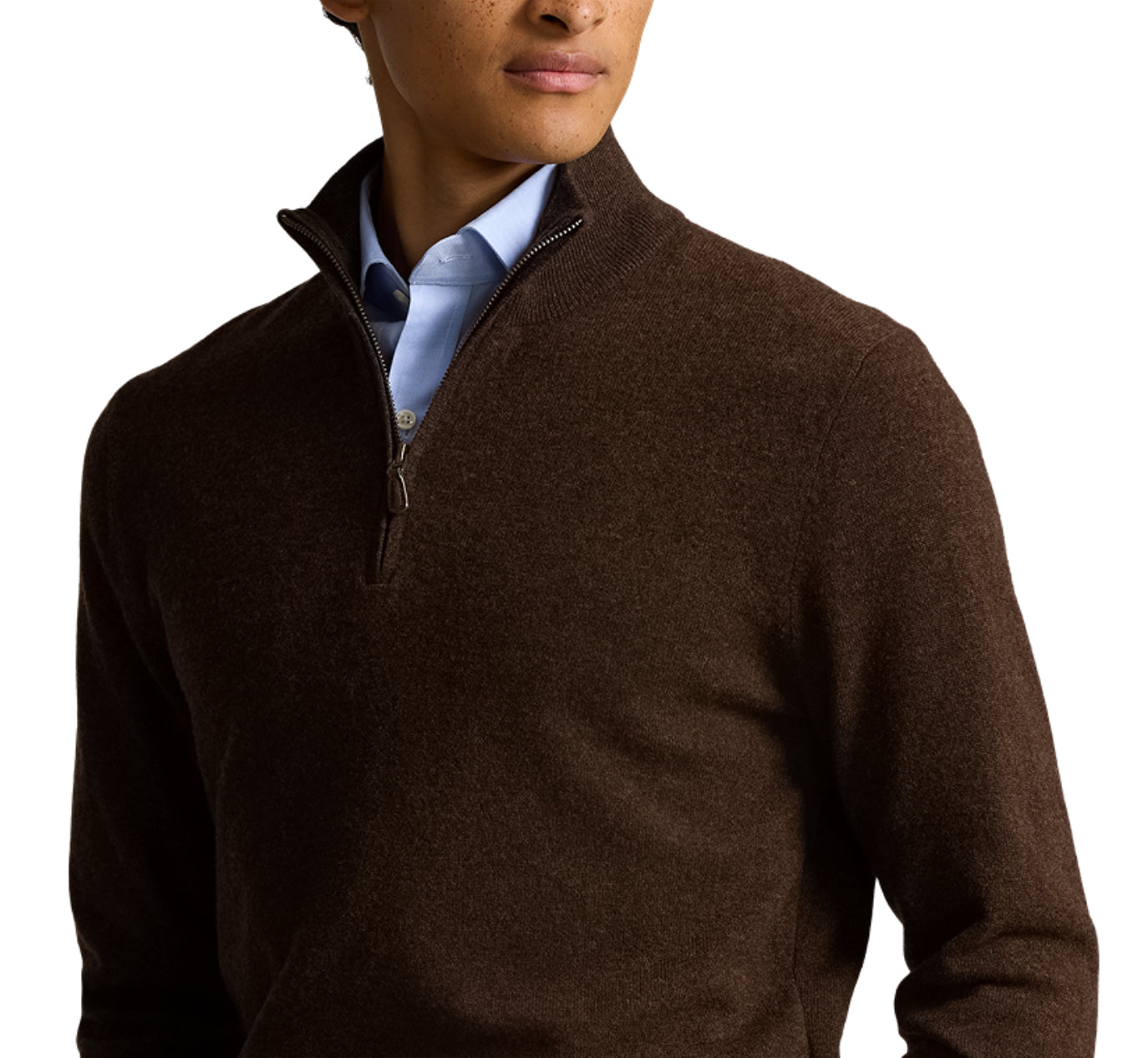 Merino Wool Quarter Zip - DARK CHESNUT