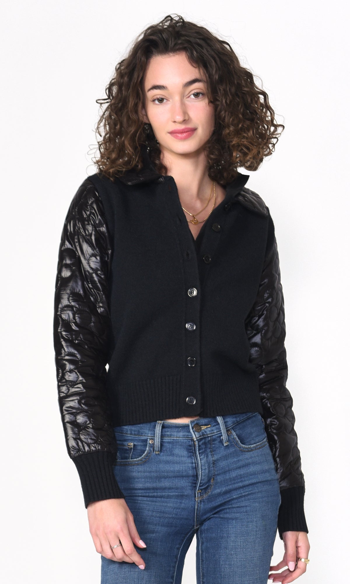 Kristie Sweater Knit Quilted Jacket-Black