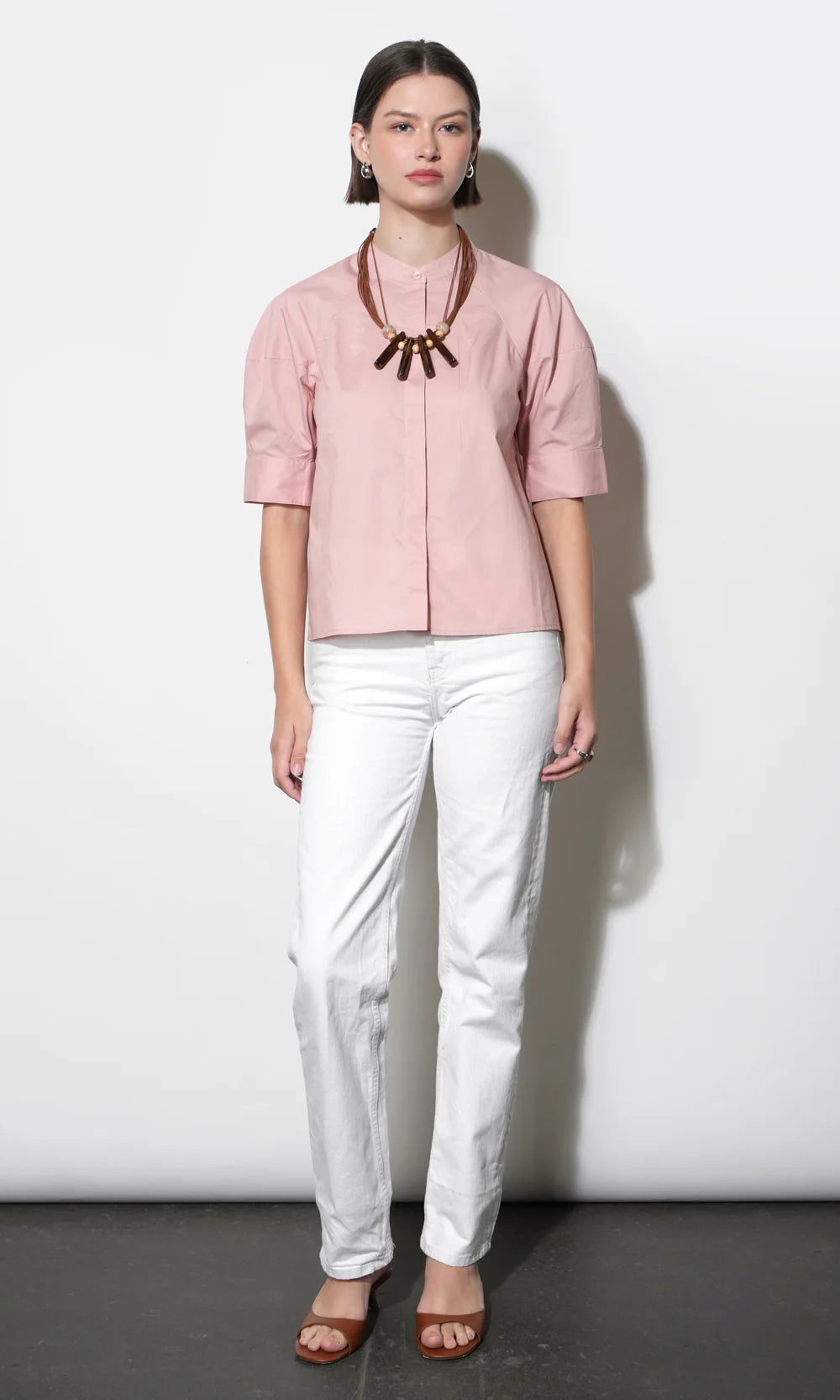 Laya Puff Sleeve Button Up Blouse-Blush