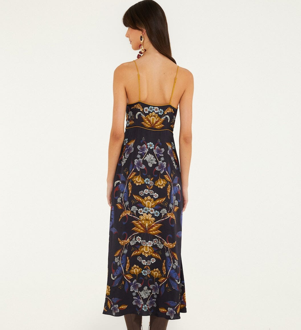 Golden Nature Slip Maxi Dress-Navy