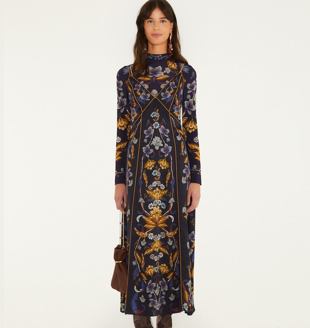 Golden Nature Slip Maxi Dress-Navy