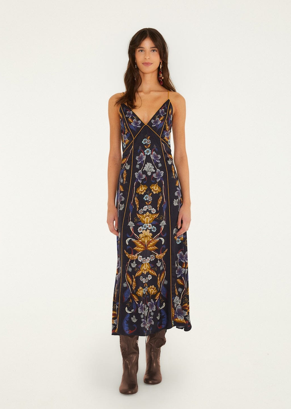 Golden Nature Slip Maxi Dress-Navy