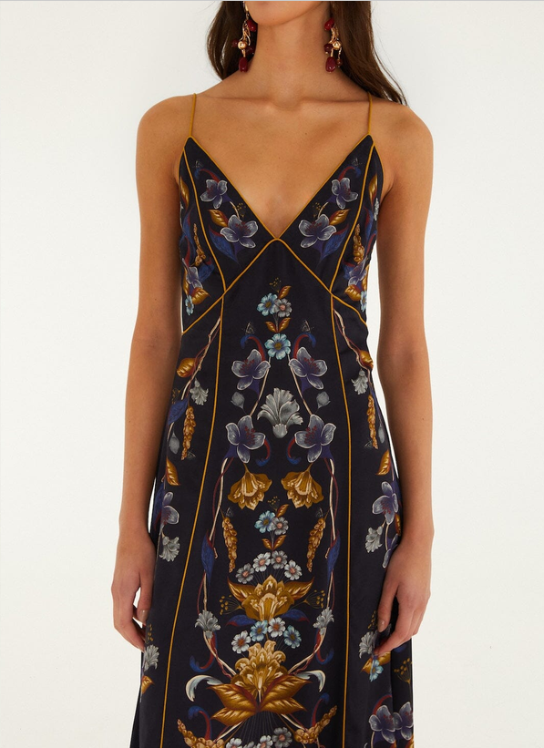 Golden Nature Slip Maxi Dress-Navy