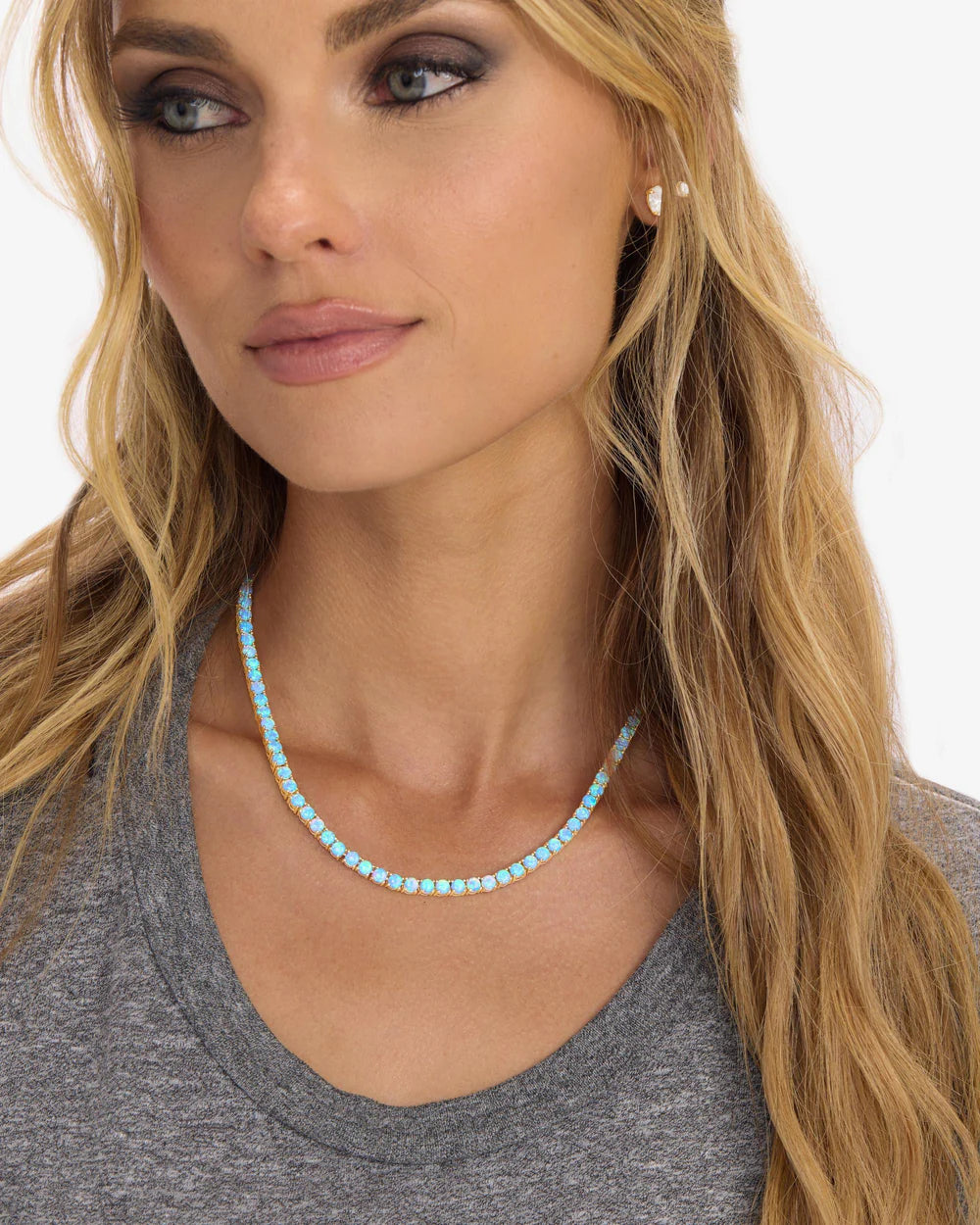 Grand Heiress Blue Opal Tennis Necklace 16"