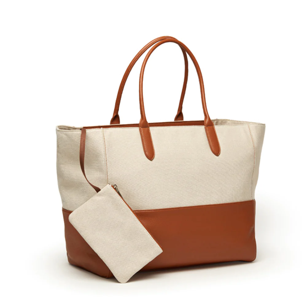 Capri Tote Bag With Pouch - BROWN