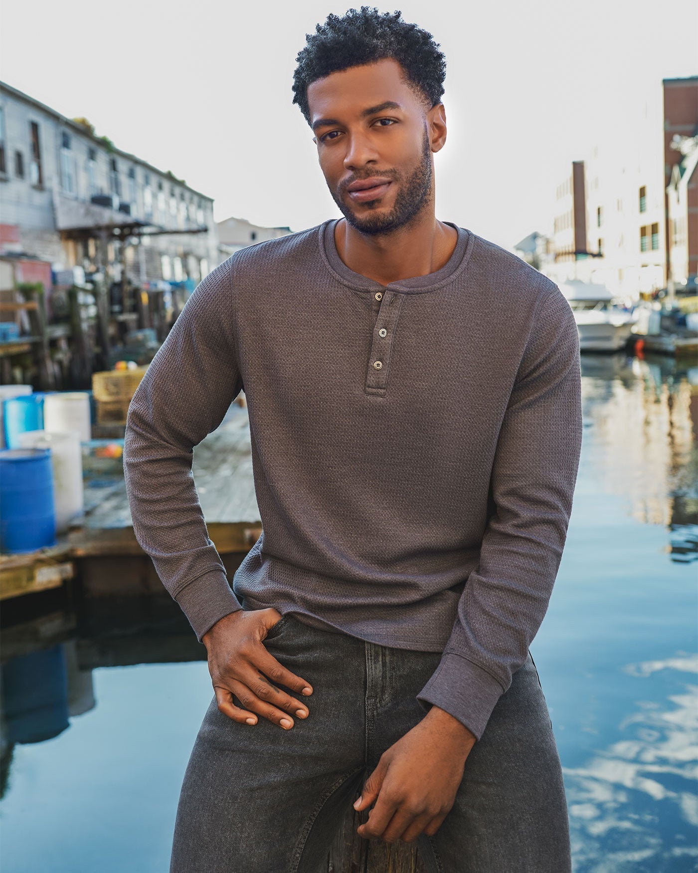 Chattsworth Waffle Henley - Charcoal Heather