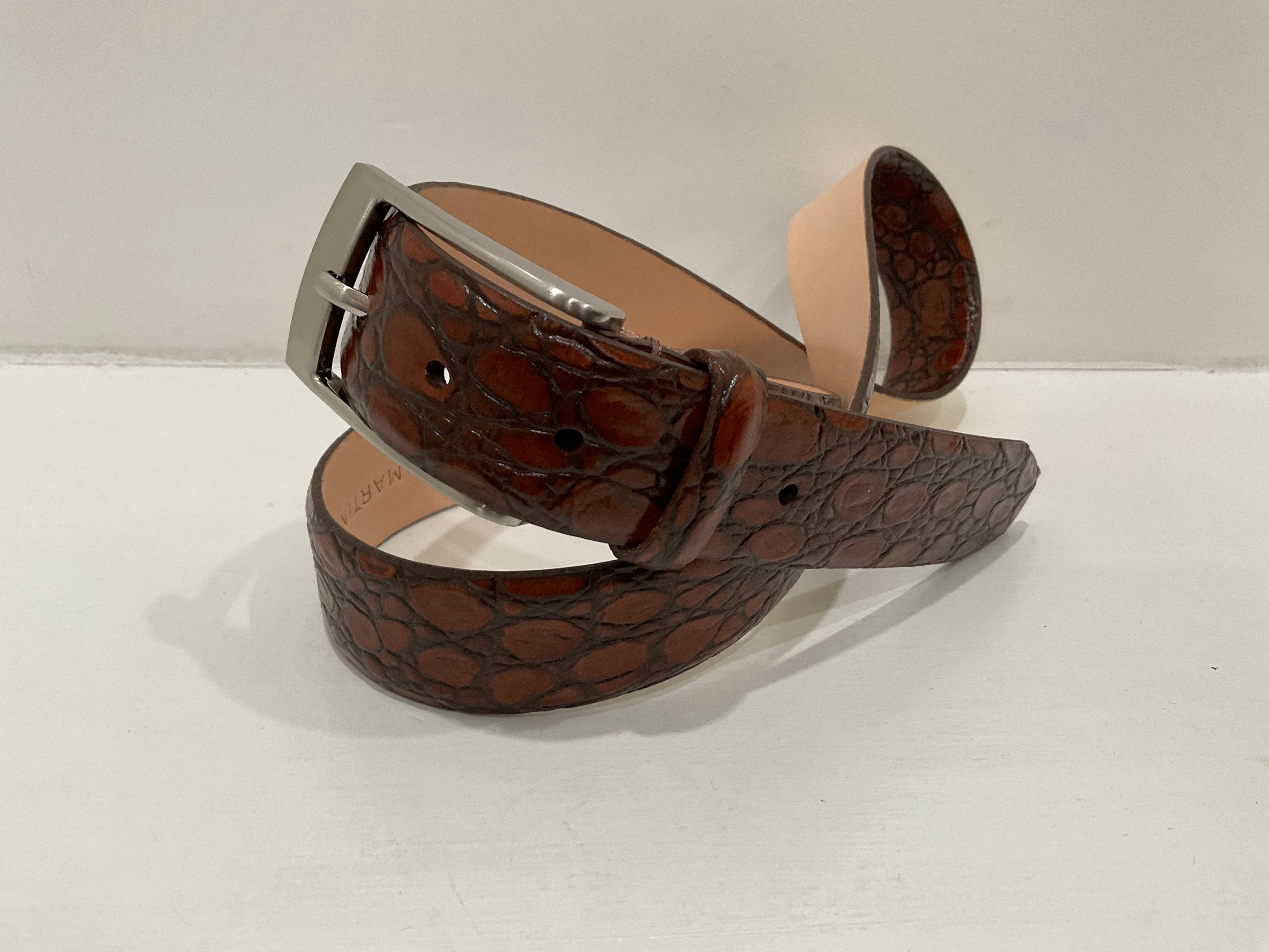Truman Crocodile Grain Leather Belt - Cinnamon