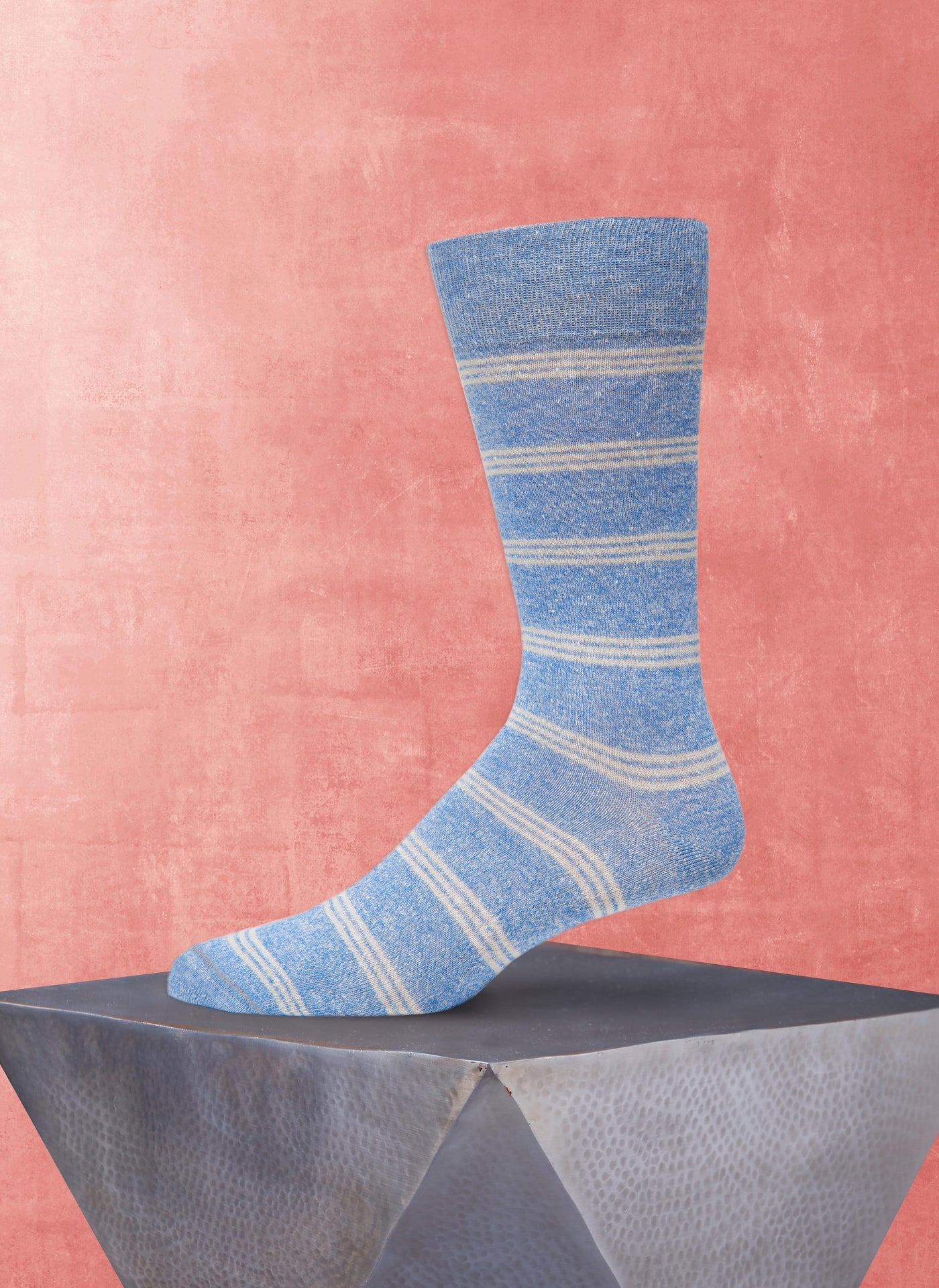 Italian Linen Tri-Stripe Sock - Denim