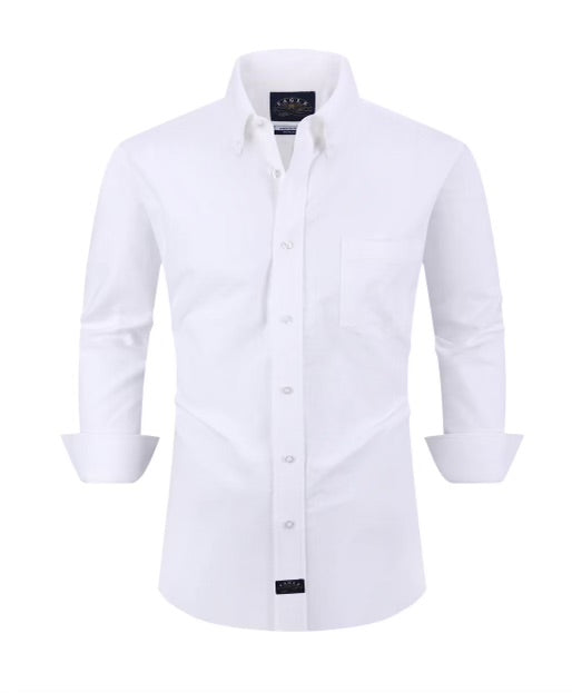 Eagle Stretch Neck Dress Solid Oxford Shirt In White