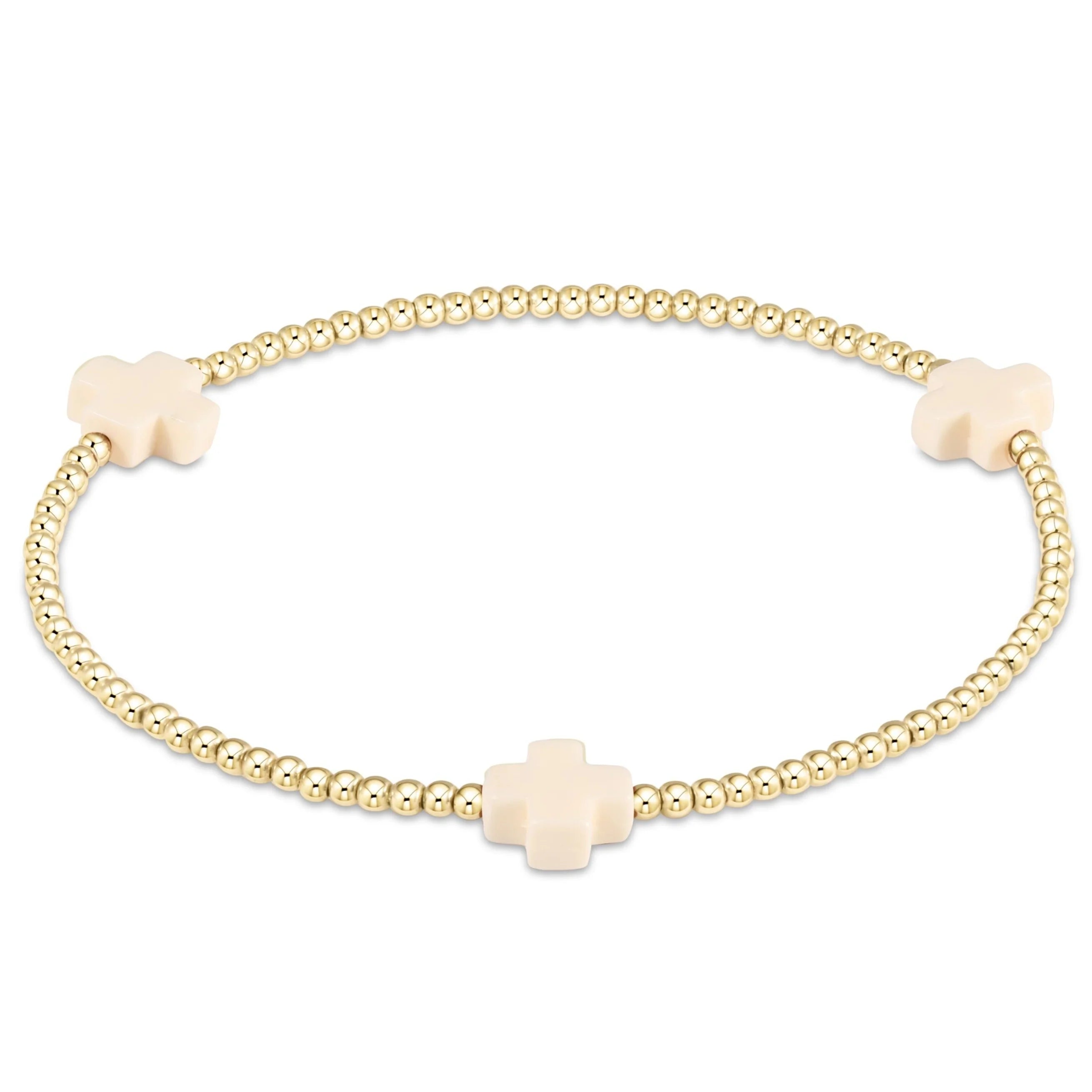 Signature Off-White Cross Gold Pattern 3MM Beaded Bracelet-E.N