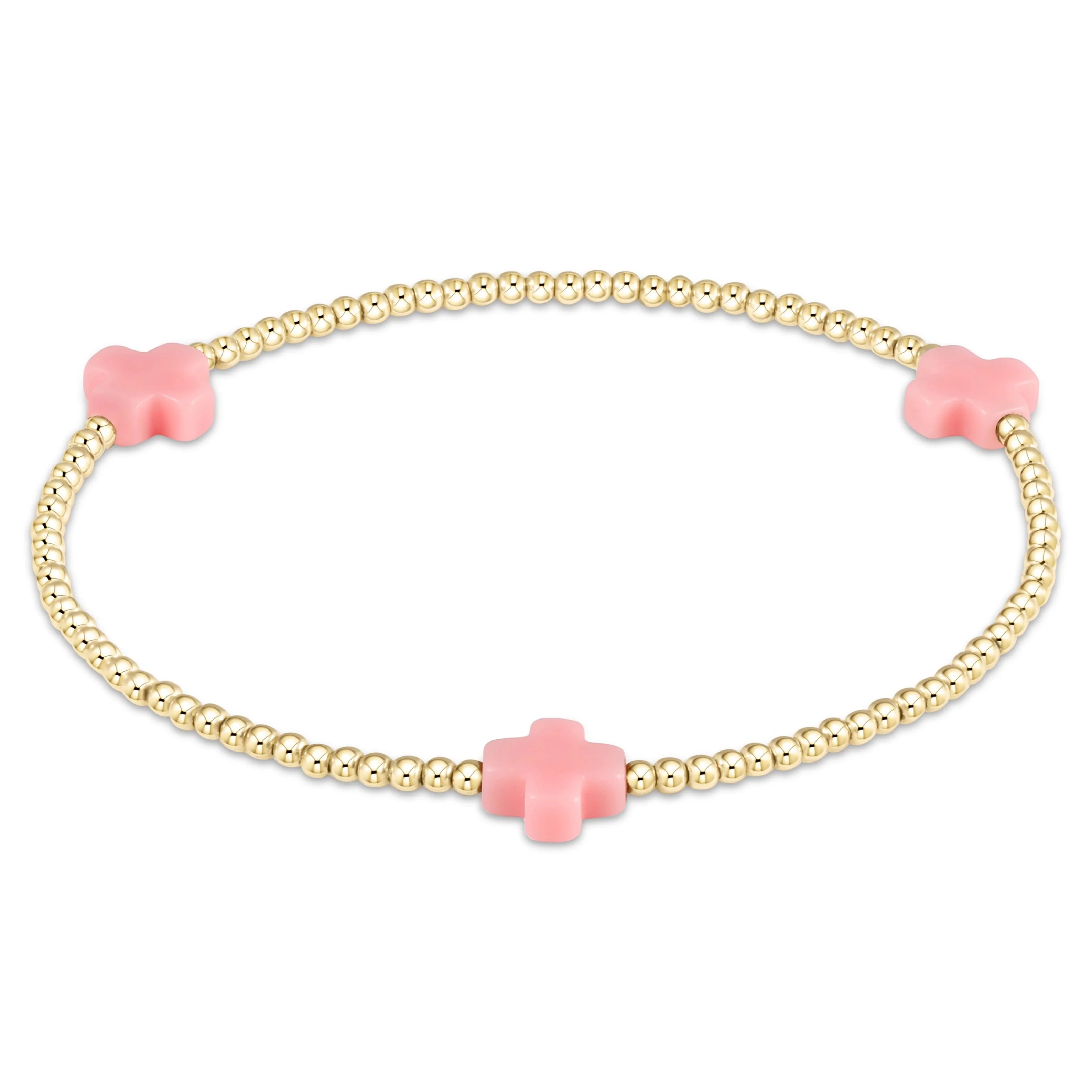 Signature Pink Cross Gold Pattern 3mm Bead Bracelet-E.N