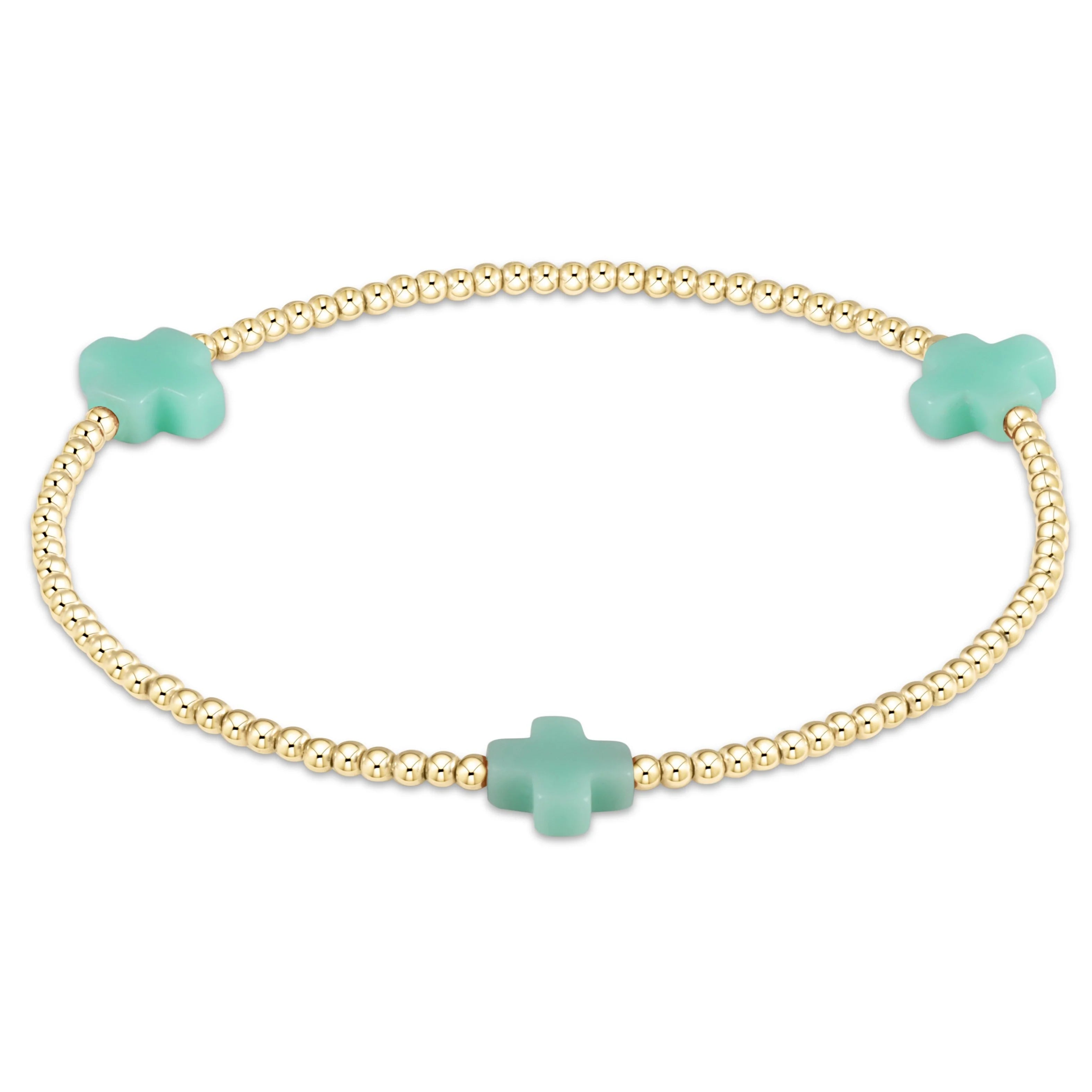 Signature Mint Cross Gold Pattern 3mm Beaded Bracelet-E.N