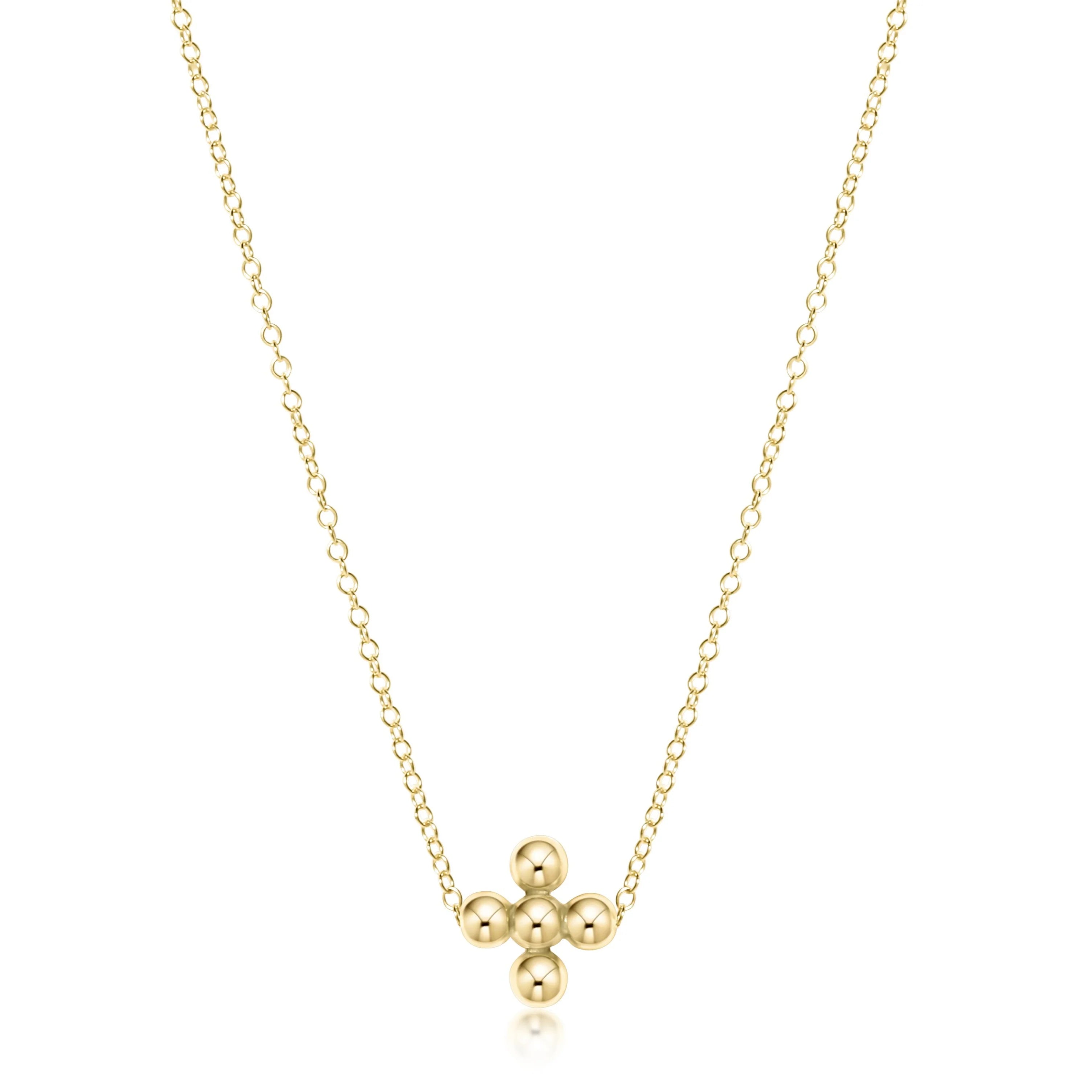 16" Necklace Gold -Classic Beaded Signature Cross- 3mm