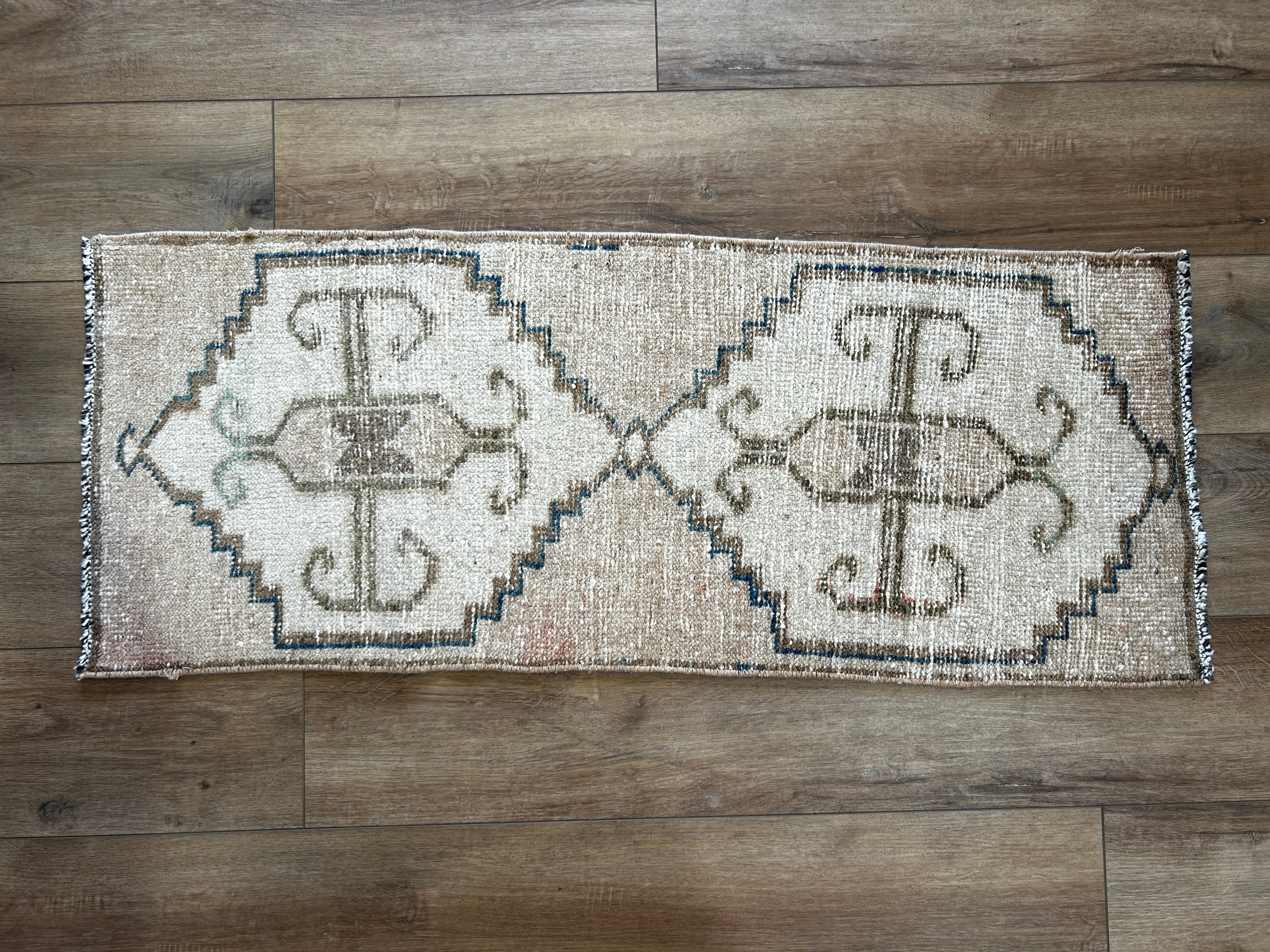 Runner Oushak Rug - Blue/Cream/Brown