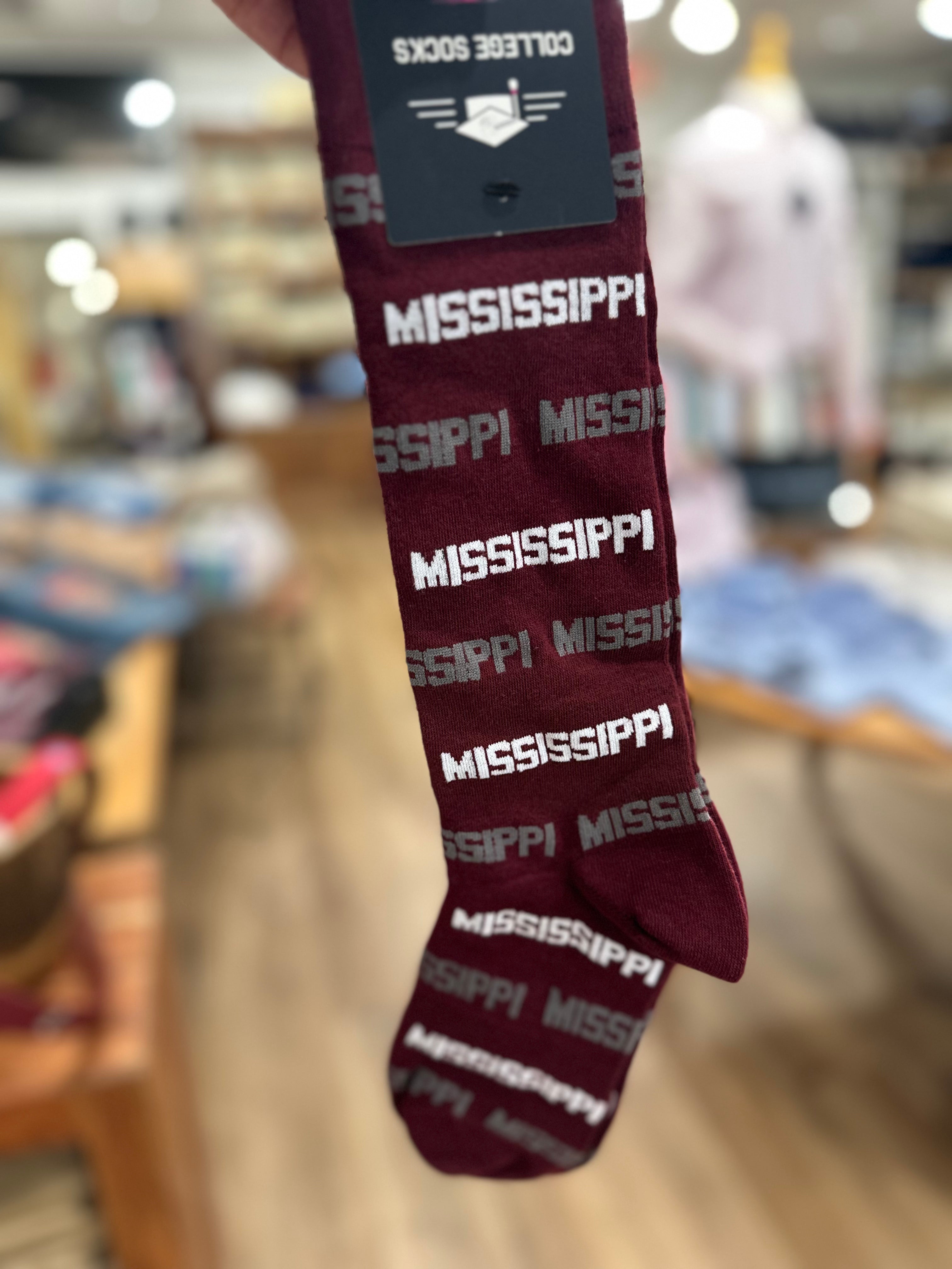 State Text Mississippi Maroon Socks