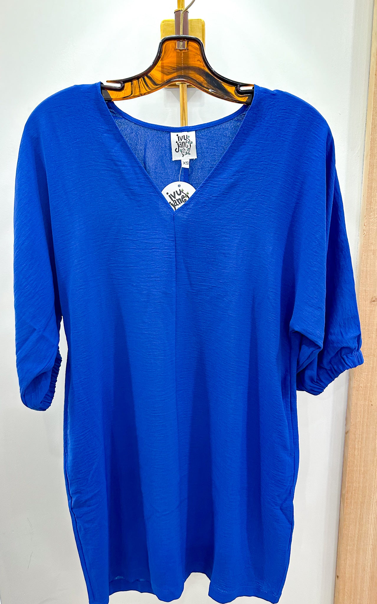 Dolman V-Neck Dress-Royal Blue