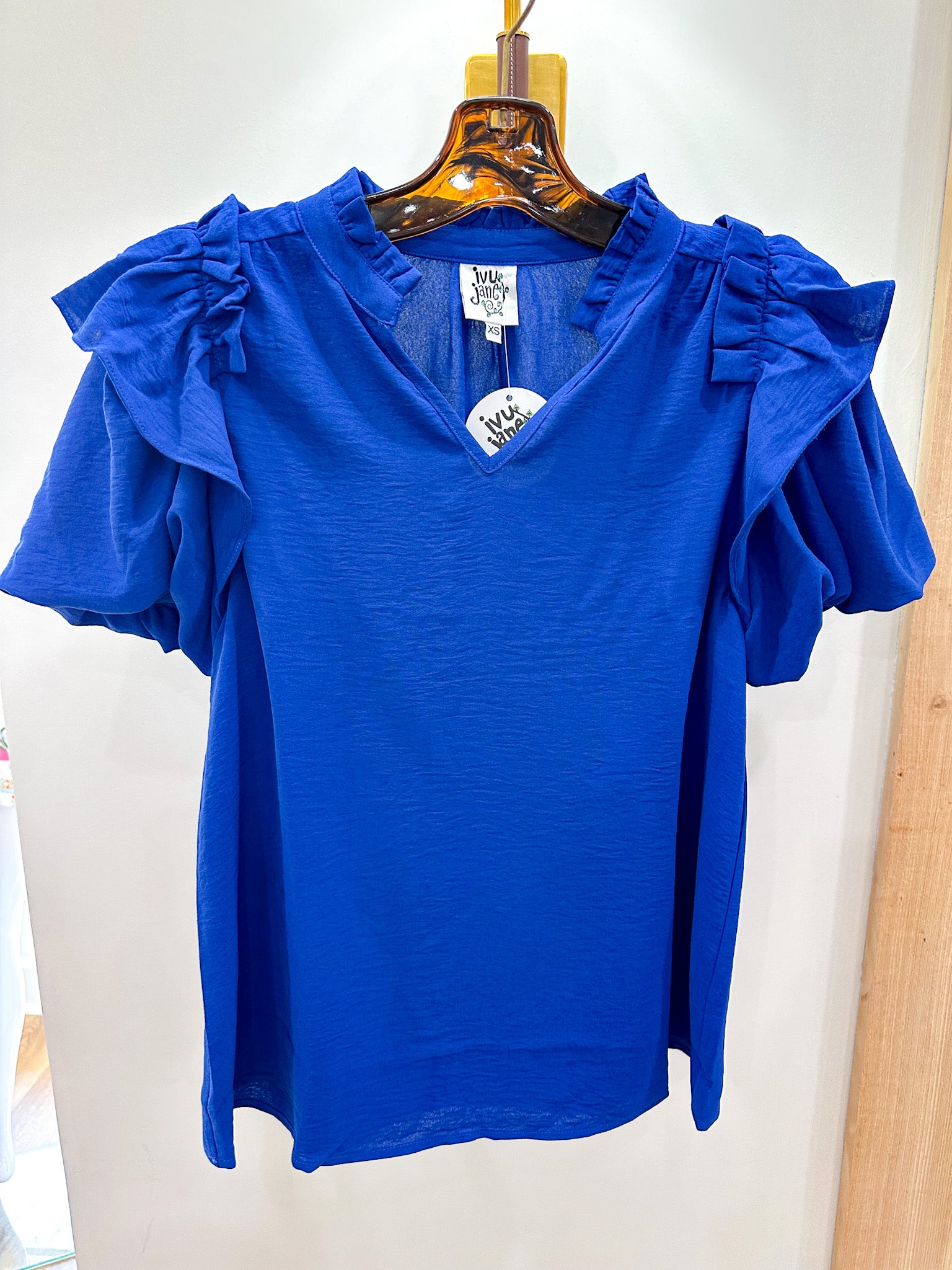 Ruffle Bubble Sleeve Top-Royal