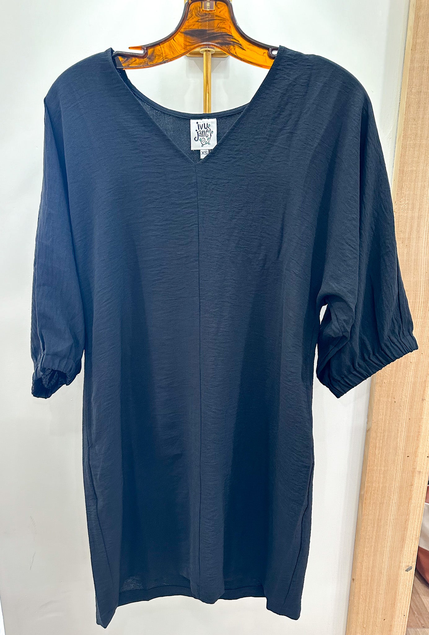 Dolman V-Neck Dress-Black