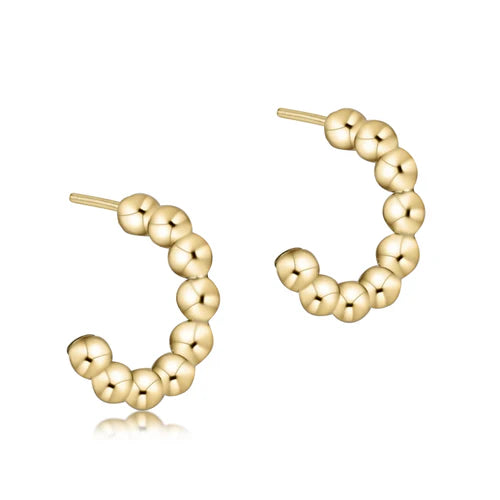 Beaded Classic 1" Post 4mm Gold Bead Hoops-EN