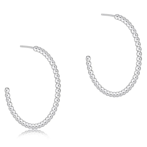 Beaded Classic 1.25" 2mm Sterling Beaded Post Hoops-EN