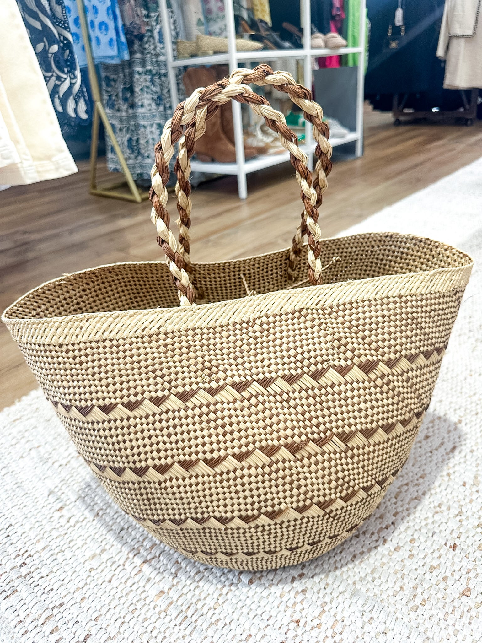 Toffee Large Straw Tote Bag
