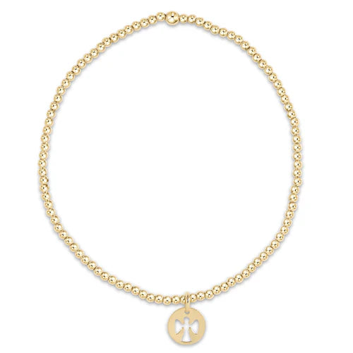 Classic Gold 2mm Bead Bracelet-Guardian Angel Sm. Disc-EN