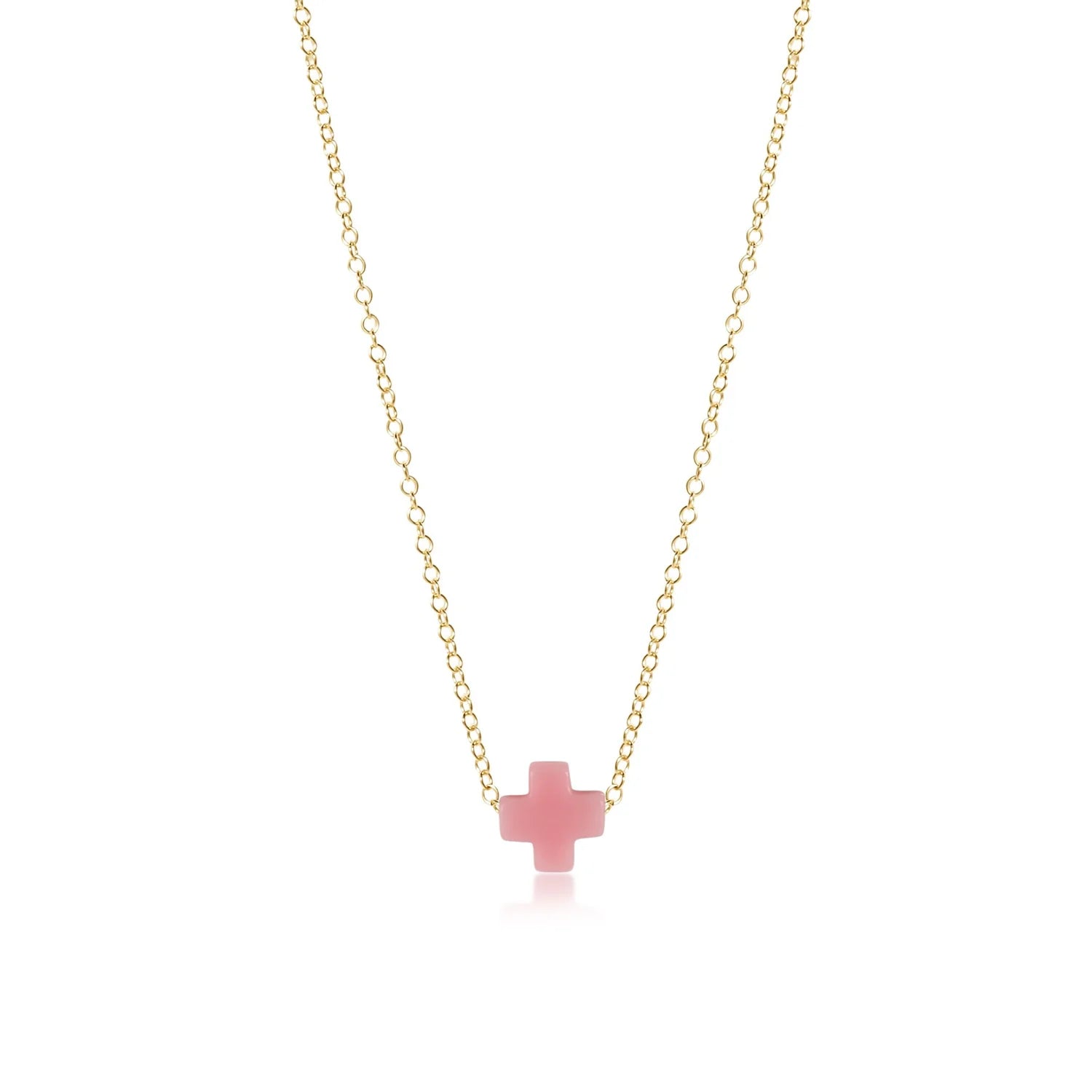 egirl 14" Necklace Gold-Signature Cross Small- Pink